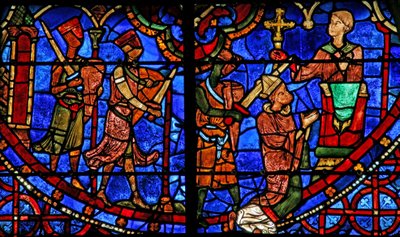 St Thomas Becket praying before he is murdered by 3 knights by French School