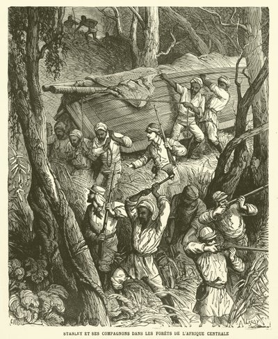 Stanley and His Companions in the Forests of Central Africa (engraving) by French School
