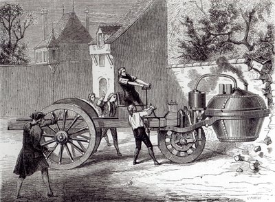 Steam-powered car invented by Nicolas Joseph Cugnot (1725-1804) in 1771, 1886 by French School