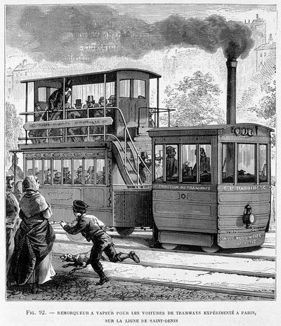 Steam tug for experienced tramway cars in Paris, on the Saint-Denis line - in 