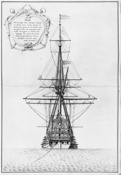 Stern of a moored vessel, illustration from the Atlas de Colbert, plate 48 by French School