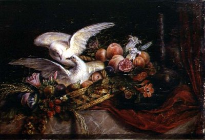 Still Life with Two White Doves, c.1840 by French School