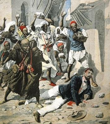 Stoning to Death Doctor Emile Mauchamp in Marrakesh, Cover Illustration of Le Petit Journal, 7 April, 1907 by French School