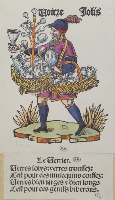Street hawker selling glassware, from Cris de Paris by French School