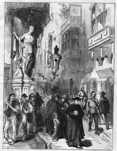Street in Valletta on the island of Malta - Engraving in 