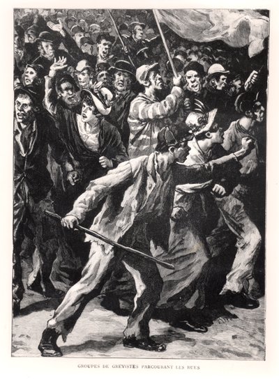 Strikers demonstrating on the streets of Chicago during the Pullman Riots of 1894, c.1895 by French School