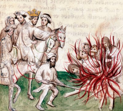 Supplice of the Templars: Jacques de Molay grand master of the Order of the Templars and several of his companions are accused of heresy and debauchery by King Philip IV and executed March 4 by French School