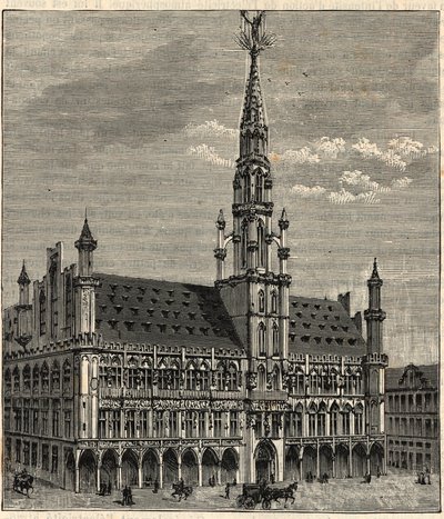 System of lightning rods at the Brussels City Hall in the 19th century - Engraving in 