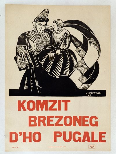 Talk Breton to your children - Poster of propaganda in Breton encouraging Bretons to preserve their regional language by French School