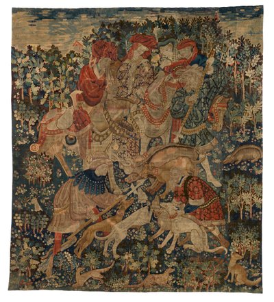Tapestry Fragment Depicting a Boar Hunt, from Arras by French School