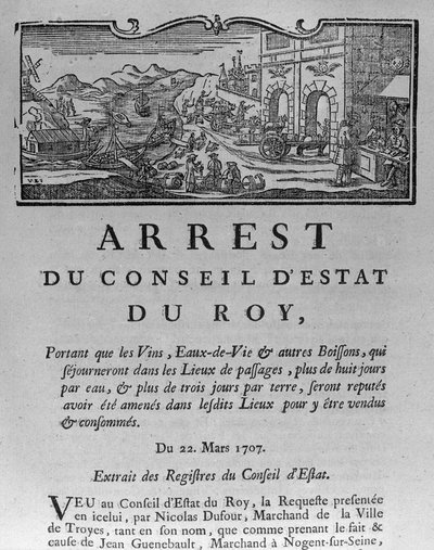 Tax Office at the Entrance of a City for Wines and Spirits, decree of The Council of State 22nd March 1707, from Registers of the Council of State of Paris, 1739 by French School
