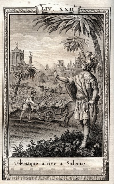 Telemachus returns to Salente (Salento) - engraving of 1798 by Monnet in 