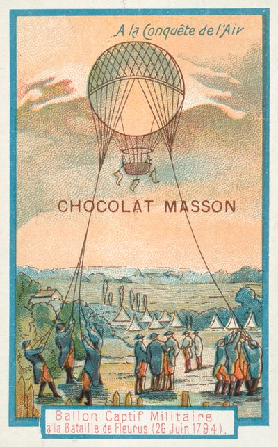 Tethered military balloon at the Battle of Fleurus, 26 June 1794 by French School