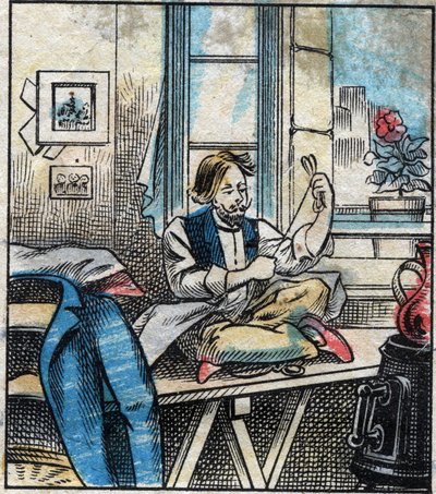 Textile, Linen. Sewing Thread Cut into Skeins. Engraving. Epinal imaging late 19th century. by French School