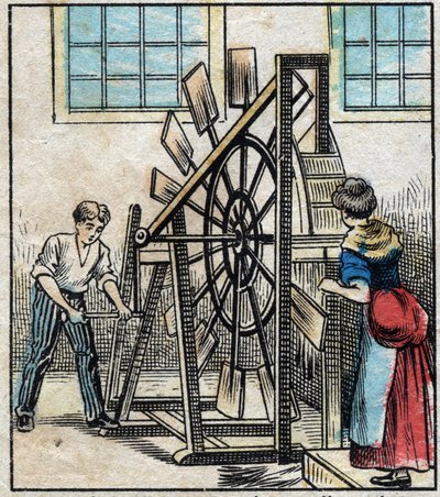 Textile, Linen. Tillage of the Flax to Make the Straw Fall by Means of the Mills and Thus Obtain the Filasse. Engraving. Epinal imaging late 19th century. by French School
