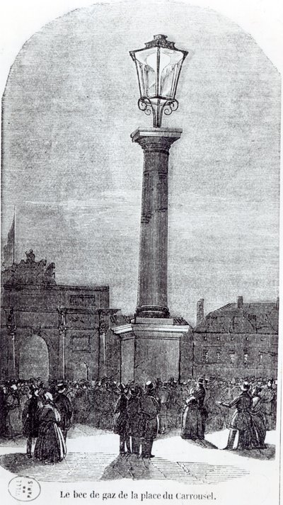 The 1st Gaslamp in Paris at Place du Carrousel in 1818 by French School