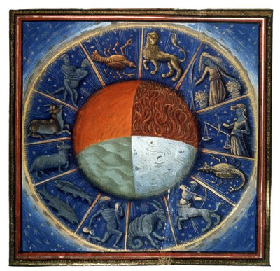 The 4 Elements and the Zodiac, c.1450 (miniature) by French School