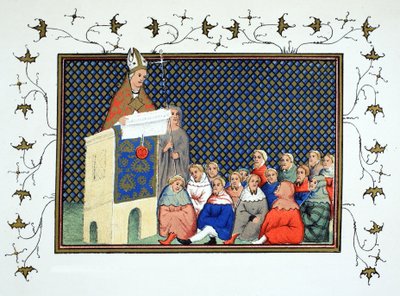 The Archbishop of Canterbury Preaching to the English Nobility Against Richard II, Facsimile Copy from Le Prinse et Mort du Roy Richart by Jean Creton, Reprinted 19th Century by French School
