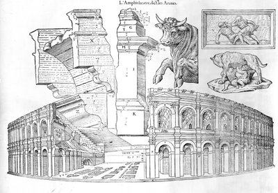 The Arena of Nimes, illustration from Discours historial de lantique et illustre cite de Nismes by Jean Poldo d