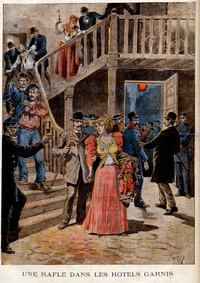 The Arrest of Prostitutes in Parisian Hotels (boarding house) - A roundup in the hotels filled - in 