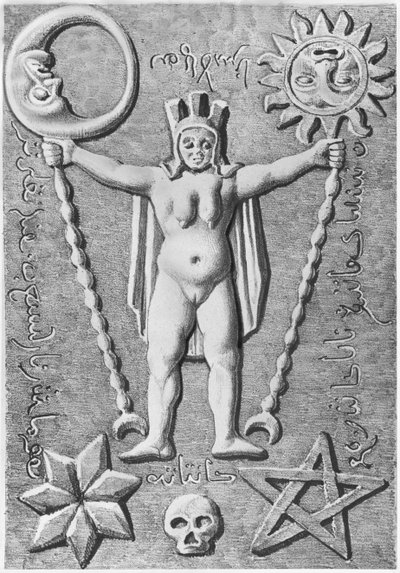 The Baphomet of the Templars, copy of a stone casket found at Essarois (Burgundy) by French School