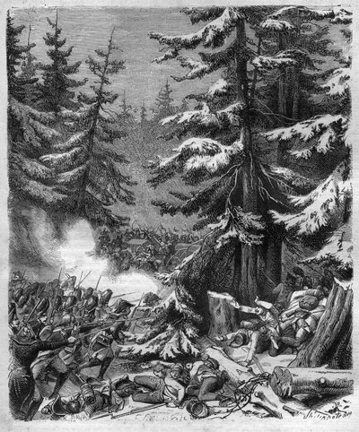 The Battle of Hohenlinden (near Munich, Germany) on 12 Frimaire, IX (3 December 1800) between the French troops of General Jean Victor Moreau and the Austrian and Bavarian forces commanded by Archduke Jean-Baptiste of Austria. by French School
