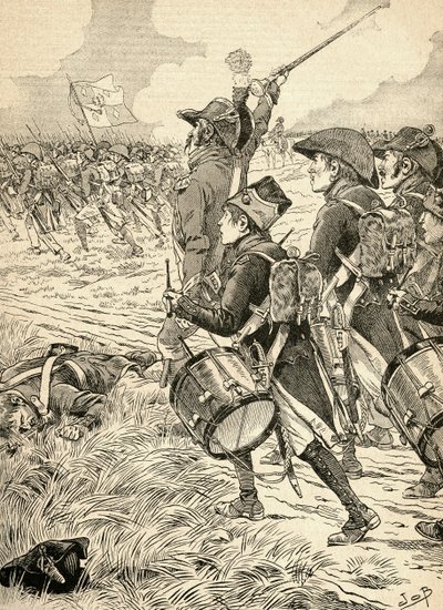 The Battle of Marengo, Italy in 1800, fought between the French forces under Napoleon Bonaparte and the Austrians. From Agenda Buvard du Bon Marche published 1917 by French School