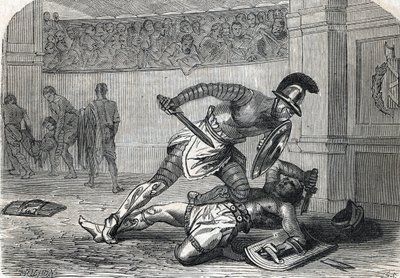 The Battle of the Gladiators in the Arena (engraving) by French School