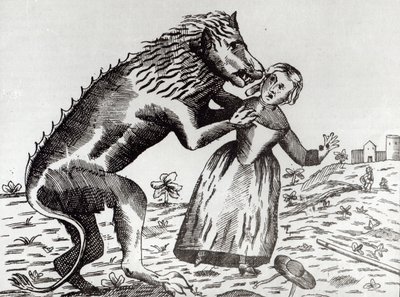 The Beast of Gevaudan Attacking a Young Girl by French School