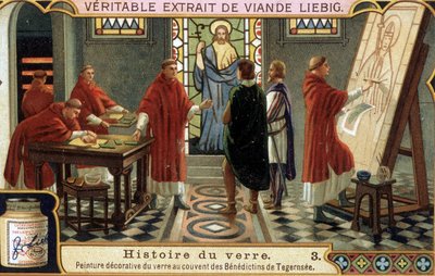 The Benedictine Monks of the Convent of Tegernsee in Bavaria (Germany) Decorate the Glass. Liebig Chromolithography of the 19th Century by French School