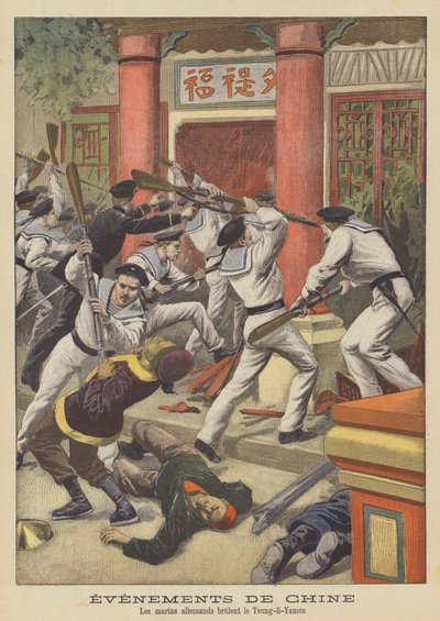 The Boxer Rebellion: German marines burning the Zongli Yamen by French School