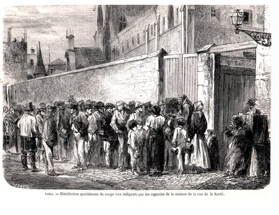 The Capuchins of rue de la Sante Distributing the Daily Soup to the Poor, from Le Monde Illustre, 1860 by French School