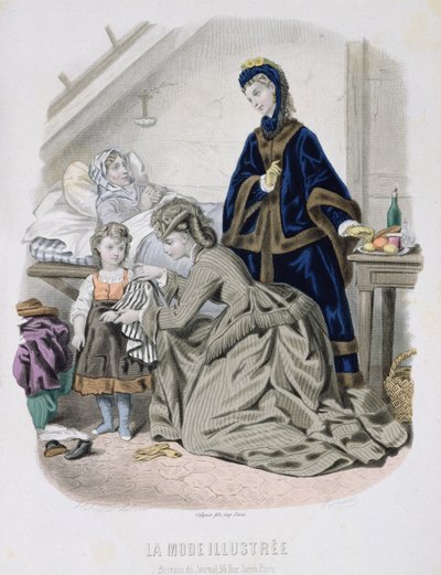 The Charitable Visit, illustration from La Mode Illustree, c.1870 by French School