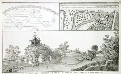 The Chinese Pavilion and the House of Philosophy in the Parc de Bonnelles, near Paris, from 