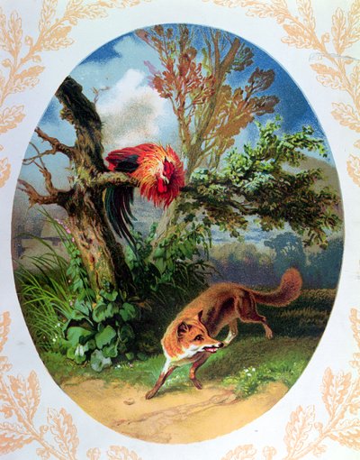 The Cockerel and the Fox, illustration after the fable by Jean de la Fontaine (1621-95) c.1860-80 by French School