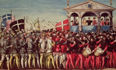 The Cortege of Drummers and Soldiers at the Royal Entry Festival of Henri II into Rouen by French School