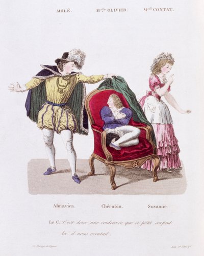 The Count Discovers Cherubin, Act I Scene 9 from The Marriage of Figaro by Pierre Augustin Caron de Beaumarchais by French School