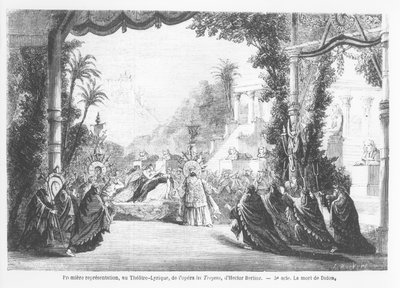 The Death of Dido, first performance of Les Troyens by Hector Berlioz (1803-69) at Theatre Lyrique, Paris, from Le Monde Illustre, 14th November 1863 by French School