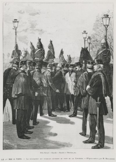 The Delegation of the Trade Unions at Pont de la Concorde during the Demonstration for the 1st May in Paris, 1st May 1890 (engraved by L. Moulignie) by French School