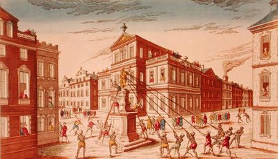 The Destruction of the Royal Statue in New York, beginning of the War of Independence by French School