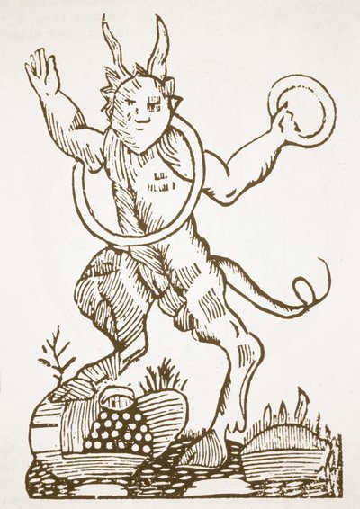The Devil pointing out Hidden Treasures, copy of an illustration from Le Veritable Dragon Rouge, Lille 1521, used in a History of Magic, published late 19th century by French School