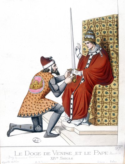 The Doge of Venice and the Pope in the 14th Century - Engraving by French School