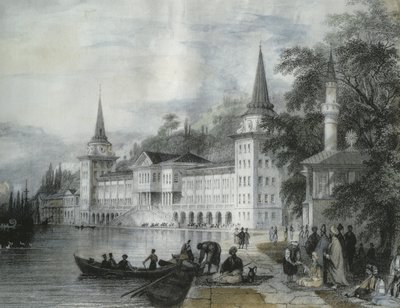 The Dolmabahce Palace on the Bosphorus by French School