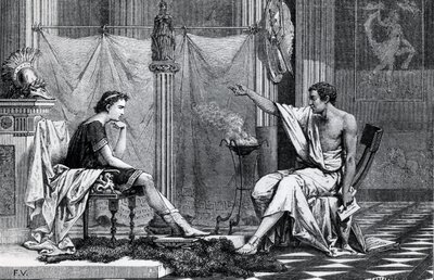 The Education of Alexander the Great (356-323 BC) by Aristotle (384-322 BC) from a book by L. Figuier by French School