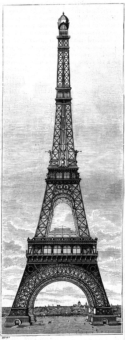 The Eiffel Tower, 300 meter high tower for the 1889 World Exhibition, in Paris, by engineer and industrial Gustave Eiffel. Engraving in 