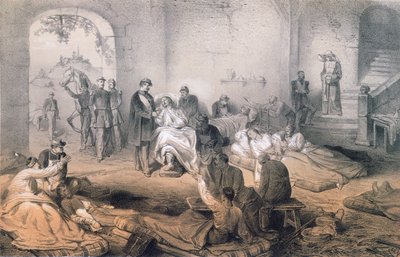 The Emperor Napoleon III visiting wounded soldiers after the Battle of Solferino, 24th June 1859 by French School