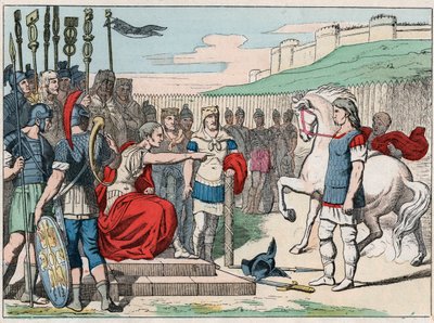 The Gallic chief Vercingetorix (80-46 BC) going to Julius Caesar (100-44 BC) to Alesia in 52 BC - Vercingetorix (72-46 BC) Gallic leader, surrendering to Caesar in Alesia (France) - Engraving of the end of the 19th century in 
