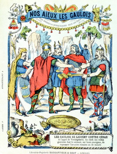 The Gaulish leaders in league against Julius Caesar led by Vercingetorix from a protective sleeve for school books by French School
