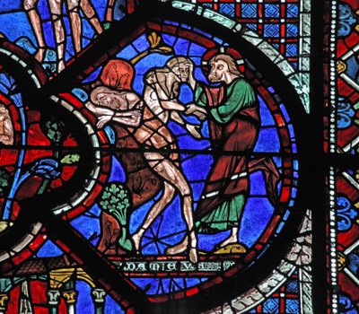 The Good Samaritan Window: God Creates Woman from the Rib of the Sleeping Adam by French School