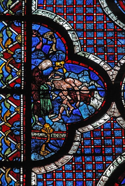 The Good Samaritan Window: A Samaritan Binds His Wounds by French School